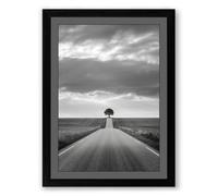 Tree at Road's End Minimalist Framed Wall Art Print A2 (59.4×42cm) Black, Wall Decor for Living Room, Bedroom, Office & Home, Ready to Hang, Art Gift