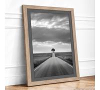Tree at Road's End Minimalist Framed Wall Art Print A4 (29.7×21cm) Oak,