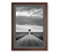 Tree at Road's End Minimalist Framed Wall Art Print A4 (29.7×21cm) Walnut, Wall Decor for Living Room, Bedroom, Office & Home, Ready to Hang, Art Gift