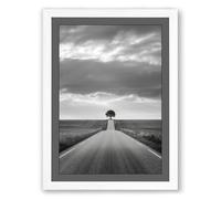 Tree at Road's End Minimalist Framed Wall Art Print A4 (29.7×21cm) White, Wall Decor for Living Room, Bedroom, Office & Home, Ready to Hang, Art Gift