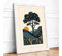Tree at Sunset Minimalist Framed Wall Art Print A3 (42×29.7cm) White, Wall Decor for Living Room, Bedroom, Office & Home, Ready to Hang, Art Gift