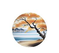 Tree At The Water'S Edge Pattern Car Air Fresheners 6 Pcs Round Shape Hanging Aromatherapy Tablets Scented Fresheners For Bedroom Bathroom