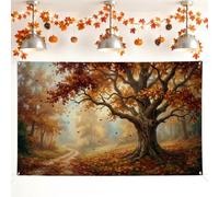 Tree Backdrop, Realistic Nature Leaves Pathway Fall Orange Background Banner for Family Gathering Celebration Photo Shoot 71x43 Inch