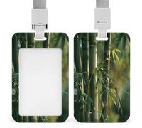 Tree Bamboo Badge Holder Waterproof Plastic ID Card Badge Holders with Lanyard Vertical Card Case Protector Pouch Clear Window Work Badges for Women Men