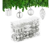Relaxdays Christmas Baubles Set of 72, Glittering, Matt & Shiny Tree Decorations, Boots, Heart & Cones, Plastic, Silver, 24 x 38 x 12 cm