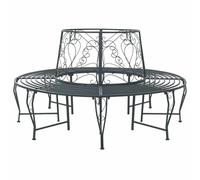 Tree Bench Round Silver Grey Steel Ø160cm x H89cm Matte Outdoor 8-Seater Durable