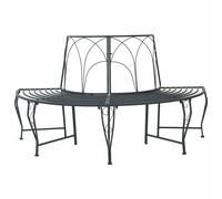 Tree Bench Silver Grey Steel 160x80x89cm Matte Half-Round 4-Seater Outdoor Slim