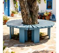 Tree Bench Wrap Around｜Outdoor Benches Solid Wood Frame Garden Slatted Bench｜Semi-circular Patio Seating Seat for Lawn Yard Park Porch Backyard (White Round)