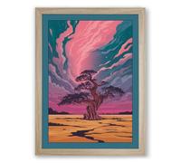 Tree Beneath Swirling Skies Surrealism Framed Wall Art Print A1 (84.1×59.4cm) Oak, Wall Decor for Living Room, Bedroom, Office & Home, Ready to Hang, Art Gift