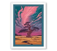 Tree Beneath Swirling Skies Surrealism Framed Wall Art Print A1 (84.1×59.4cm) White, Wall Decor for Living Room, Bedroom, Office & Home, Ready to Hang, Art Gift