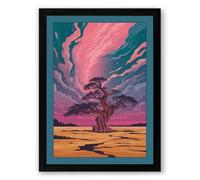 Tree Beneath Swirling Skies Surrealism Framed Wall Art Print A2 (59.4×42cm) Black, Wall Decor for Living Room, Bedroom, Office & Home, Ready to Hang, Art Gift