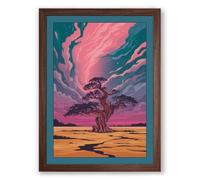 Tree Beneath Swirling Skies Surrealism Framed Wall Art Print A2 (59.4×42cm) Walnut, Wall Decor for Living Room, Bedroom, Office & Home, Ready to Hang, Art Gift