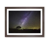 Tree Beneath The Milky Way In Abstract Modern Art Framed Print | A4 Walnut Framed Wall Art | Ready to Hang | Abstract Space Picture | Living Room Bedroom Lounge Office