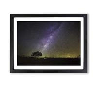 Tree Beneath The Milky Way In Abstract Modern Art Framed Wall Art Print, Ready to Hang Picture for Living Room Bedroom Home Office Décor, Black A2 (64 x 46 cm)