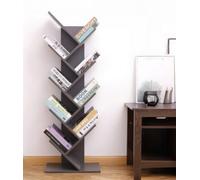 Tree Bookshelf, 8-Tier Floor Standing Book Shelf, 120Cm Rustic Grey Tall Bookcase Display Shelves For Living Room, Home Office
