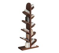 Tree Bookshelf, 9-tier Book Storage Organizer, Solid Wood Floor Standing Bookcase for Office, Home, School Display