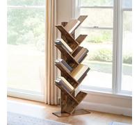 Tree Bookshelf, 9-Tier Bookcase, Large Bookshelf, Rustic