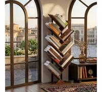 Tree Bookshelf Tall 9 Tier, Bookcase Wooden Shelving Unit, Rustic Brown