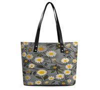 Tree Branch Yellow And White Floral Pattern Tote Bag Large Soft Leather Purse with Zipper Lightweight Ladies Shoulder Handbag