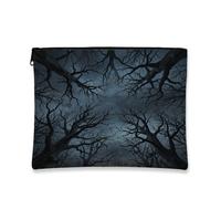 Tree Branches Canvas with Zipper, Gothic Nature-Inspired Skyline Clouds Halloween Black Portable with Zipper Mini Makeup Bag for Travel, Vanity, Bathroom, Purse Storage and Daily Use, Black, 7x9 Inch