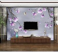 Tree Branches Purple Flowers Birds 3D Wallpaper Textured Silk Easy Install Living Room Sofa Bedroom Dining Room Home Decoration Wall-430cm×300cm