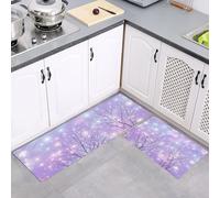 Tree Branches Stars Kitchen Rugs Runner Set of 2, Anti Fatigue Mysterious Dreamlike Style Kitchen Floor Mat for Home Decoration, Washable Non Slip Purple Mats, for Hallway Laundry 40x60cm+40x120cm
