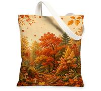 Tree Canvas Tote Bag, Nature Realistic Leaf Mushroom Fall Orange Everyday Tote Bag 13x15 Inch, Orange, 13x15 Inch