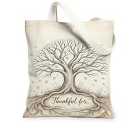 Tree Canvas Tote Bag, Rustic Nature-inspired Roots Branches Thanksgiving Beige Everyday Tote Bags 13x15 Inch, Beige, 13x15 Inch