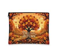 Tree Canvas with Zipper, Autumn Nature Leaves Hedgehog Fall Orange Canvas with Zipper Small Toiletry Bag for Travel, Bathroom, Vanity, Purse Storage and Gifts, Orange, 7x9 Inch, Autumn