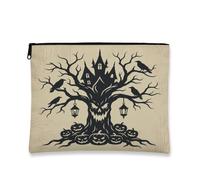 Tree Canvas with Zipper, Gothic Spooky Castle Pumpkins Halloween Black Portable with Zipper Makeup Bag for Purse for Travel, Vanity, Bathroom Storage and Purse Organizer, Black, 7x9 Inch, Gothic