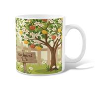 Tree Ceramic Coffee Mug, Spring Nature Flowers Oranges Spring Green Novelty Tea Cup with Handle Ideal for Friends Family Coworkers Teachers Couples Employees 11 Oz