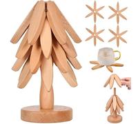 Tree Coasters, 4PCS Wooden Trivets for Hot Dishes with Stand, Foldable Non Slip Hot Plate Mat, Reusable Trivets for Dishes/Pot/Bowl/Teapot/Pans Original wood, Décoration de jardin