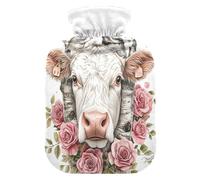 Tree Cow Roses White Print Hot Water Bottle with Cover for Pain Relief Warm Water Bag for Warming Hands, 2L