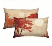 Tree Cushion Covers 30 x 50 cm, Linen Burnt Orange Cushions Waterproof, Soft Comfort Decorative Throw Pillowcases for Sofa, Bed, Car - Set of 2 Pillow Covers, Ideal Home Decor for All Seasons S5-485