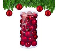 Relaxdays Christmas Bauble Set of 30, Glittery, Matt & Shiny Ornaments, Plastic Xmas Tree Balls, HxD: 7 x 6 cm, Red
