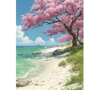 Tree DIY Paint by Numbers for Adults, Beach Painting by Numbers for Beginners, Painting Kits with Acrylic Paint Brushes, Adult Crafts Canvas Kits, Wall Art, Spring Home Decor, 12x16in 5-2344
