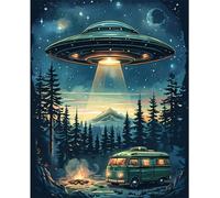 Tree DIY Paint by Numbers Kits for Adults,Forest Painting Kit on Canvas,UFO Color by Numbers,Large Adult Paint by Number for Home Wall Decor,Gifts