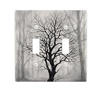 Tree Double Light Switch Cover Plate, Autumn Gothic Branches Fog Autumn Black Plastic Standard Size Toggle Light Switch Cover for Home Living Room Bedroom Bathroom Decor