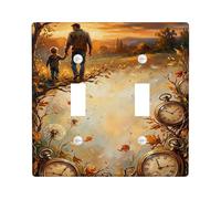 Tree Double Light Switch Cover Plate, Autumn Nature Clock Leaf Fall Orange Plastic Standard Size Toggle Light Switch Cover for Living Room Bedroom Home Office Decor