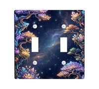 Tree Double Light Switch Cover Plate, Fantasy Mystical Crystal Star None Blue Plastic Standard Size Decorative Wall Plates for New Apartment Home Bedroom Office Decor