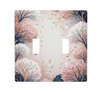 Tree Double Light Switch Cover Plate, Floral Elegant Flowers Leaves Spring Peach Plastic Standard Size Switch Plate Decorative for Living Room Bedroom Home Office Decor