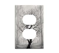Tree Duplex Outlet Covers Wall Plate, Autumn Gothic Branches Fog Autumn Black Plastic Standard Size Decorative Receptacle Outlet Covers for Home Living Room New Apartment Decor