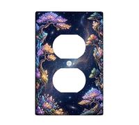 Tree Duplex Outlet Covers Wall Plate, Fantasy Mystical Crystal Star None Blue Plastic Standard Size Wall Plates for Electrical Outlets for Living Room Bedroom Home Office Decor
