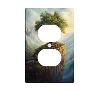 Tree Duplex Outlet Covers Wall Plate, Nature Realistic Mountain Sky None Green Plastic Standard Size Face Plates for Electrical Outlets for Home Living Room Bedroom Bathroom Decor