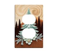 Tree Duplex Outlet Covers Wall Plate, Nature Rustic Flower Leaf Fall Green Plastic Standard Size Double Power Outlet Cover Plate for Living Room Bedroom Home Office Decor