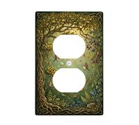 Tree Duplex Outlet Covers Wall Plate, Nature Rustic Hedgehog Birds Fall Green Plastic Standard Size Face Plates for Electrical Outlets for Home Living Room Bedroom Bathroom Decor