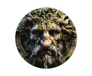 Tree Face Nature Spirit Ancient Wood Guardian Green Leaves Beard Round Tin Sign Vintage Metal Sign Home Bar Garden Wall Decor Metal Poster 8x8 Inch