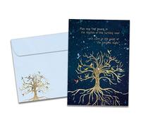 Tree-Free Greetings Bird Tree of Life Solstice Cards - 10 Recycled 5x7 Cards & Matching Envelopes, Thick Cardstock, Made in USA - Golden Growing Tree