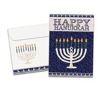 Tree-Free Greetings - Hanukkah Greeting Card - Artful Designs - 10 Cards + Matching Envelopes - Made in USA - 100% Recycled Paper - 5"x7" - Jerusalem Mosaic Menorah (HB53461)