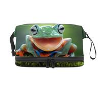Tree Frog Laughing Double Layer Cosmetic Bag for Women and Girls, Travel Toiletry Bag Makeup Handy Pouch Organiser Bag with Brush Compartment